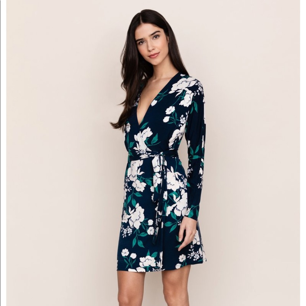YUMI KIM spandex soft floral wrap midi dress